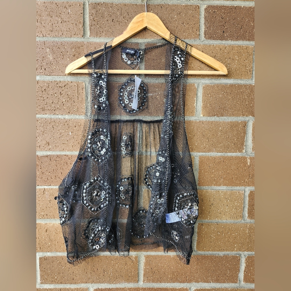 Sheer Black Sequin Vest